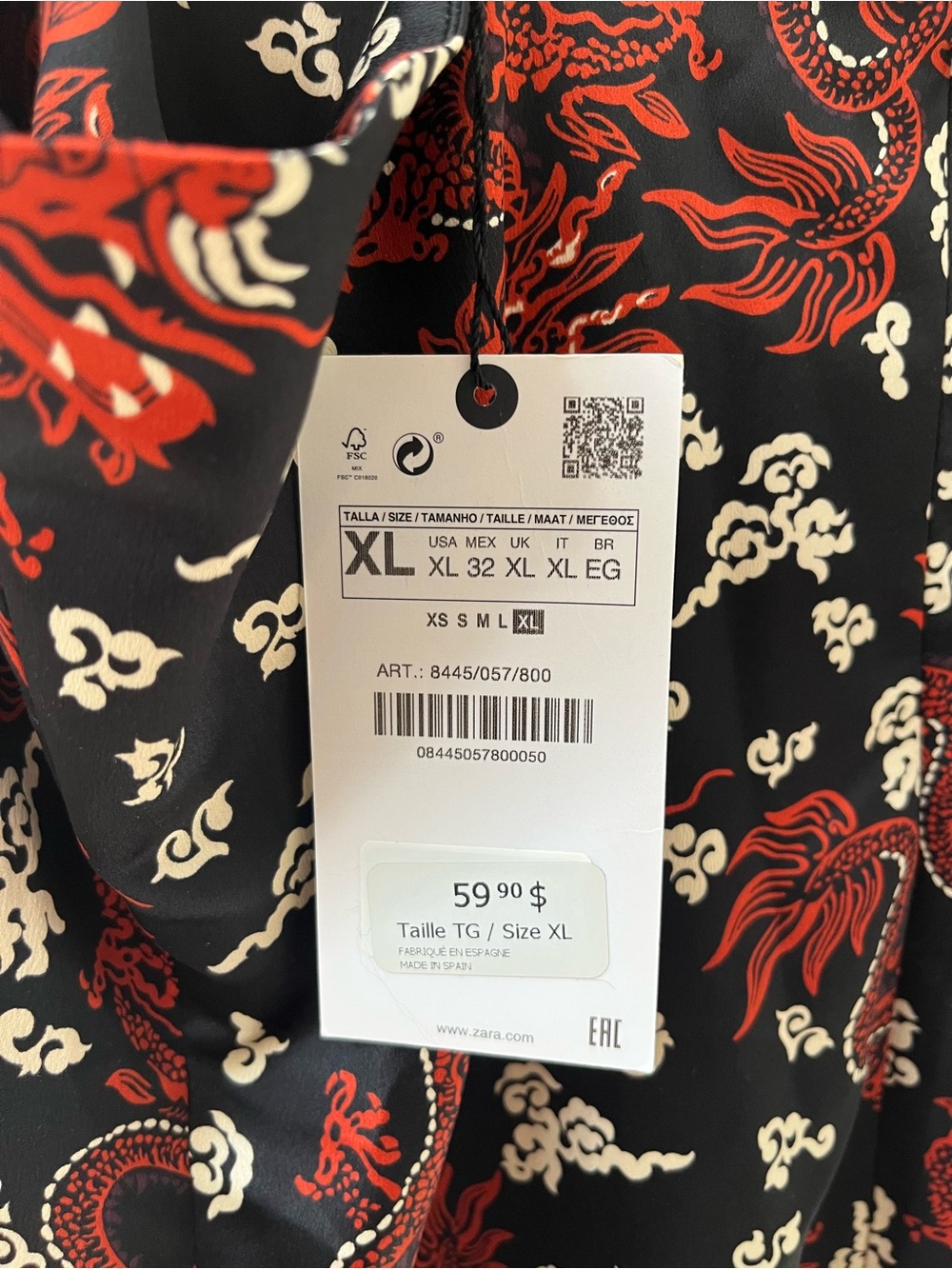 Zara Black Mini Slip Dress with Red Dragon Print - Picture 4 of 8